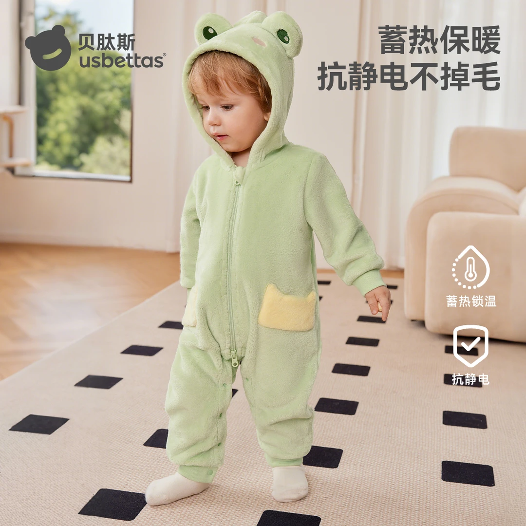 贝肽斯婴儿衣服秋冬连体衣法兰绒睡衣保暖新生儿男女宝宝外出爬服