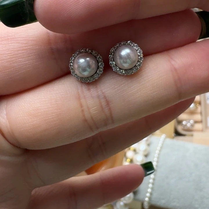 淡水珍珠耳钉银S925镶嵌