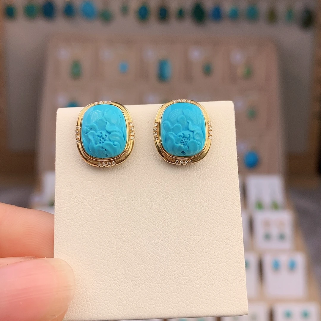 绿松石18K金镶嵌耳饰
