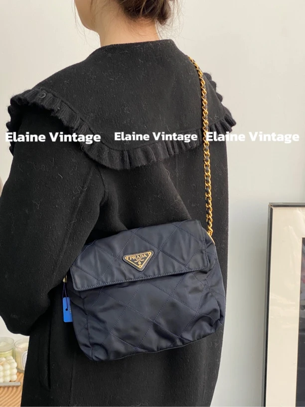 95新 Prada/普拉达 蓝黑金单链条降落伞（超百搭很稀有）22cm