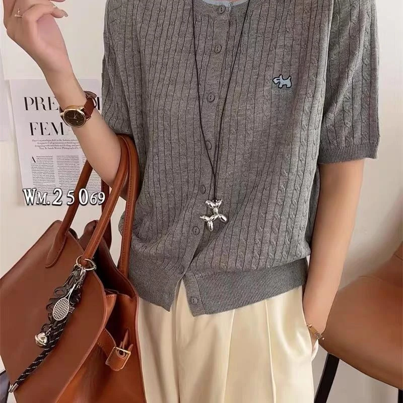 【复古减龄刺绣麻花短袖 】新款春款针织衫133