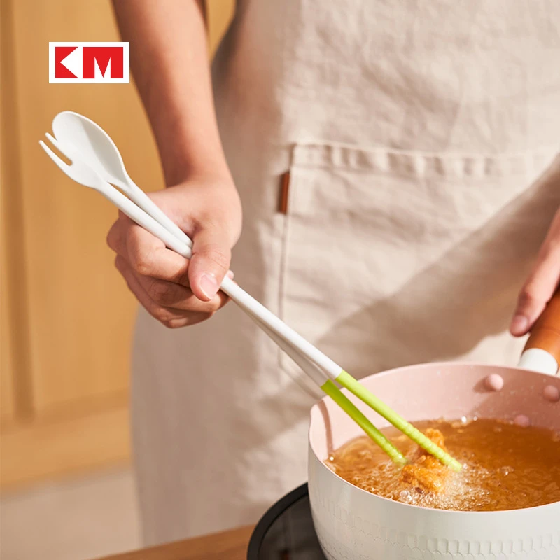 日本KM防烫防滑加长筷子硅胶头耐热火锅筷多功能调料勺叉子套装