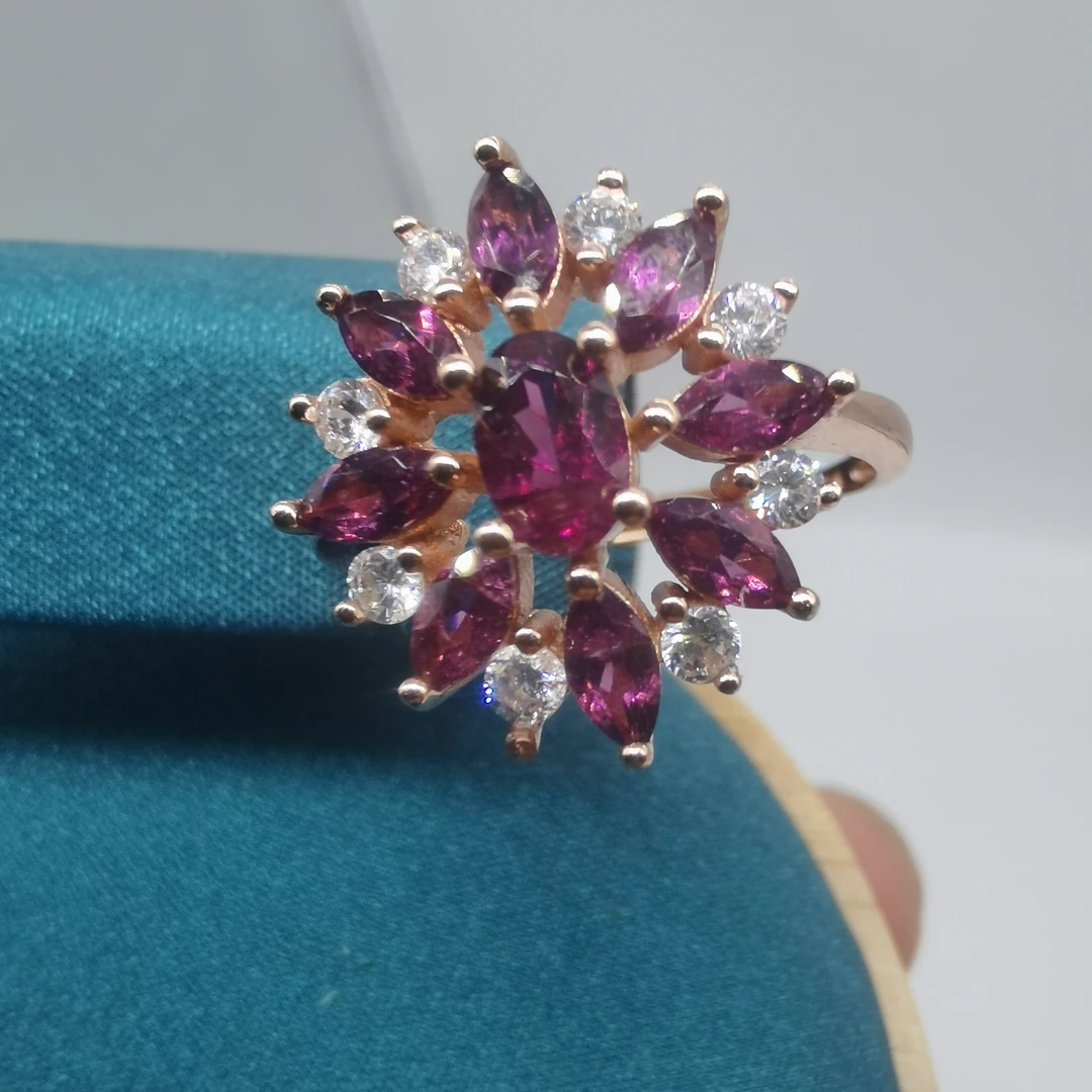 X77石榴石戒指925银镶嵌