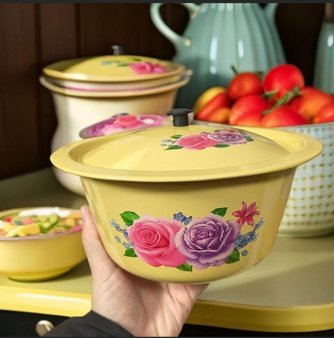 【2个装】口径20厘米老式复古黄盆带盖猪油盆喷塑盆约20厘米