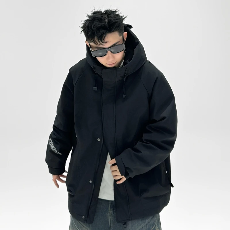 『山设』极寒90鸭绒连帽羽绒服户外工装百搭情侣款外套 D-1693