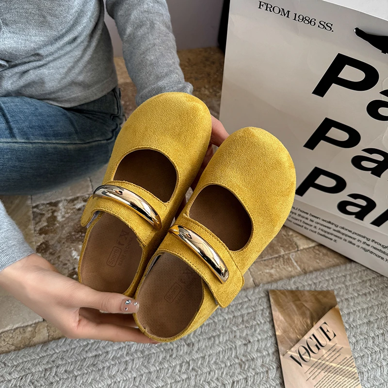 2025年春季新款金属扣玛丽珍鞋复古气质软底包头半拖鞋懒人拖鞋子