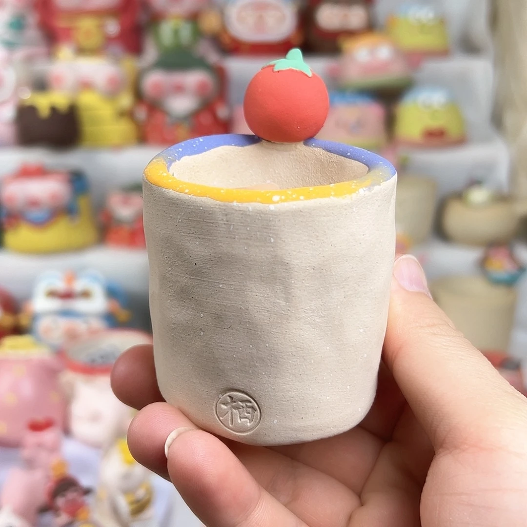 陶瓷004木栖柿子圆柱盆口4.4高5.2特价满48元包邮