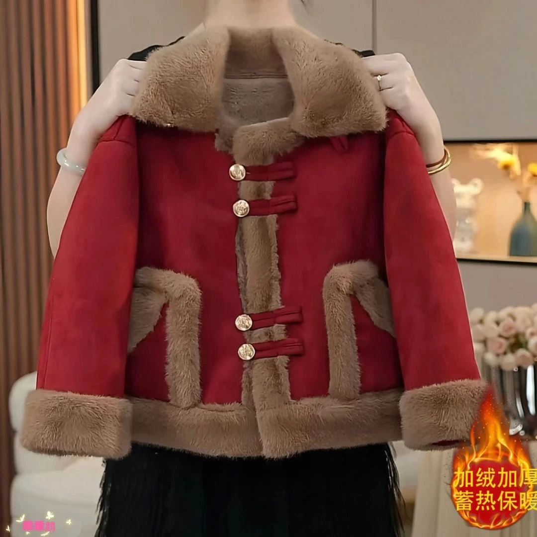 女童秋冬外套2025新款儿童洋气时髦女宝冬季加厚皮毛一体毛领外套