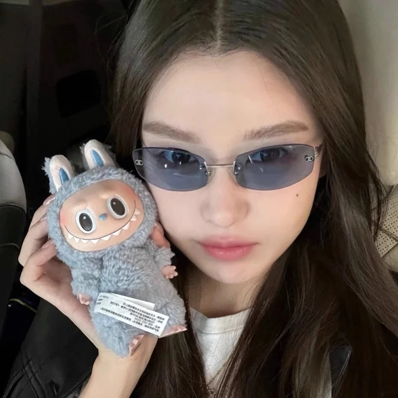 jennie同款墨镜女高级感显脸小辣妹复古方形无框小香太阳眼镜蓝色