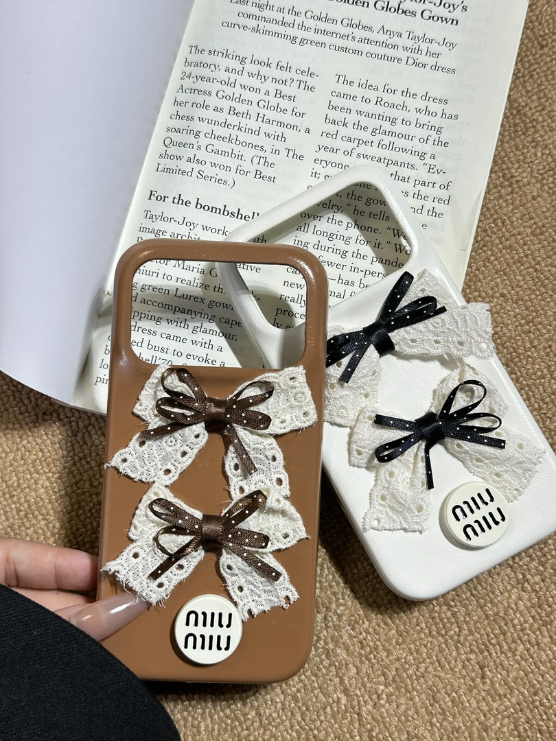 ins韩风立体蕾丝蝴蝶结适用苹果17promax手机壳16/1514女16promax