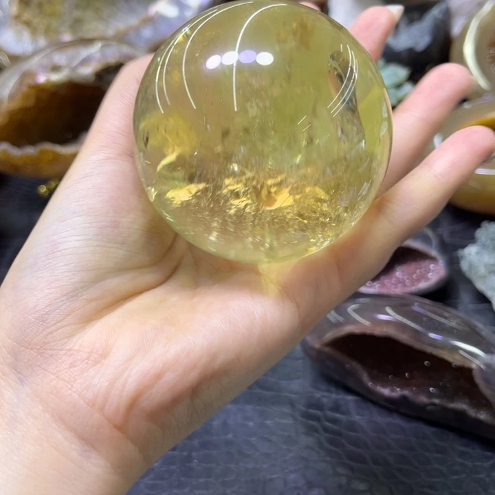 水晶发饰未镶嵌爆彩黄晶球