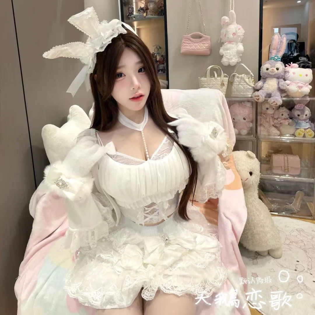 【元气喵】手作系列默认微瑕 天鹅恋歌 纯欲蕾丝套装