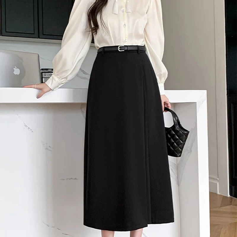 胖MM西装半身裙女大码新款高腰遮跨显瘦垂感中长款a字裙通勤百搭