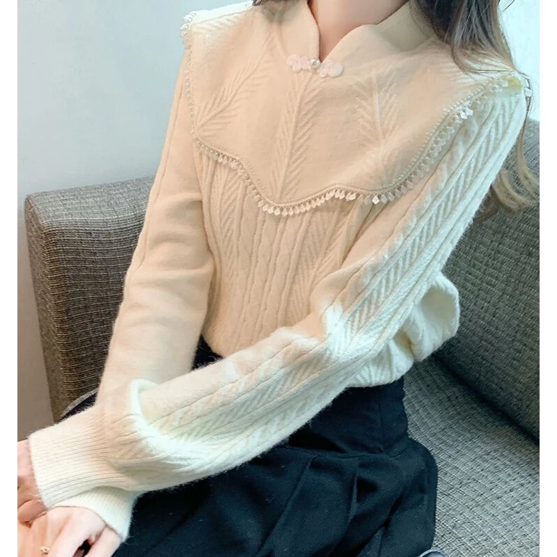 新中式国风毛衣上衣女秋冬新款洋气针织打底衫时尚保暖外穿上衣女