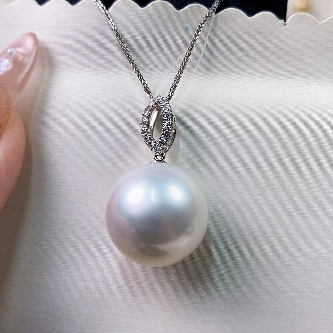 海水珍珠18K金镶嵌吊坠(不含链)澳白16-17