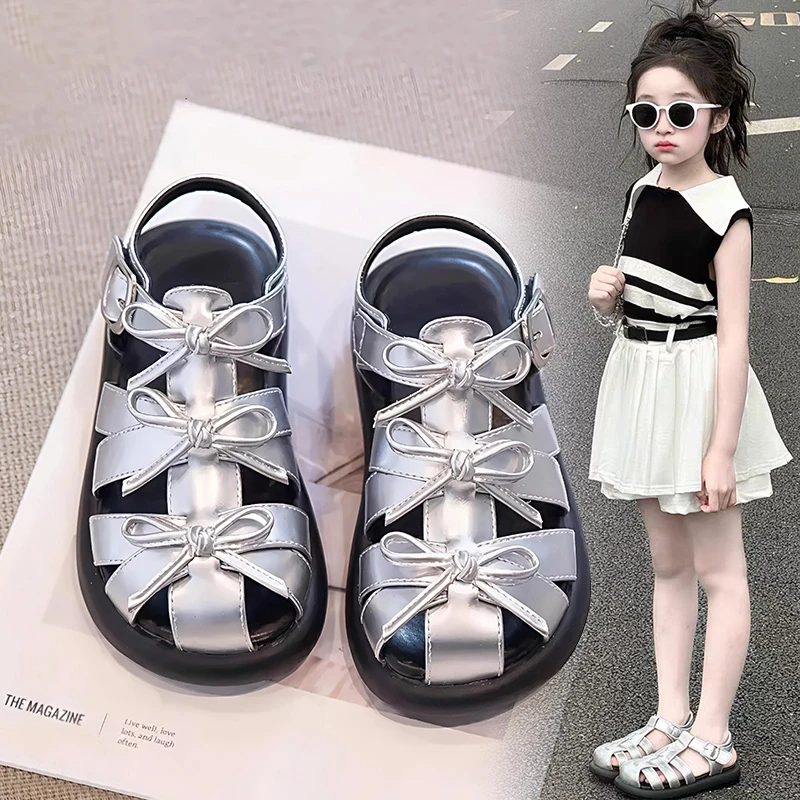ABC女童凉鞋夏款2025新款儿童公主鞋大童罗马鞋软底女孩包头凉鞋