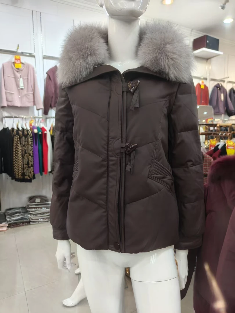 拼接翻领秋冬厚款长袖常规收腰保暖加厚短款