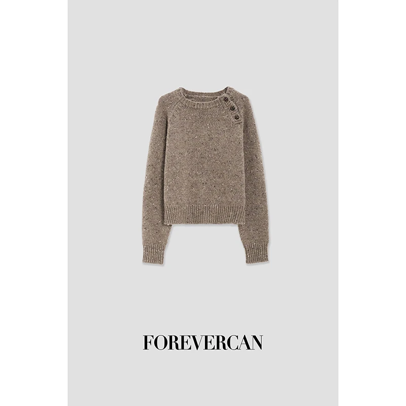 FOREVERCAN“突尼斯”客定花纱点子纱斜系扣针织套头上衣 MY4231