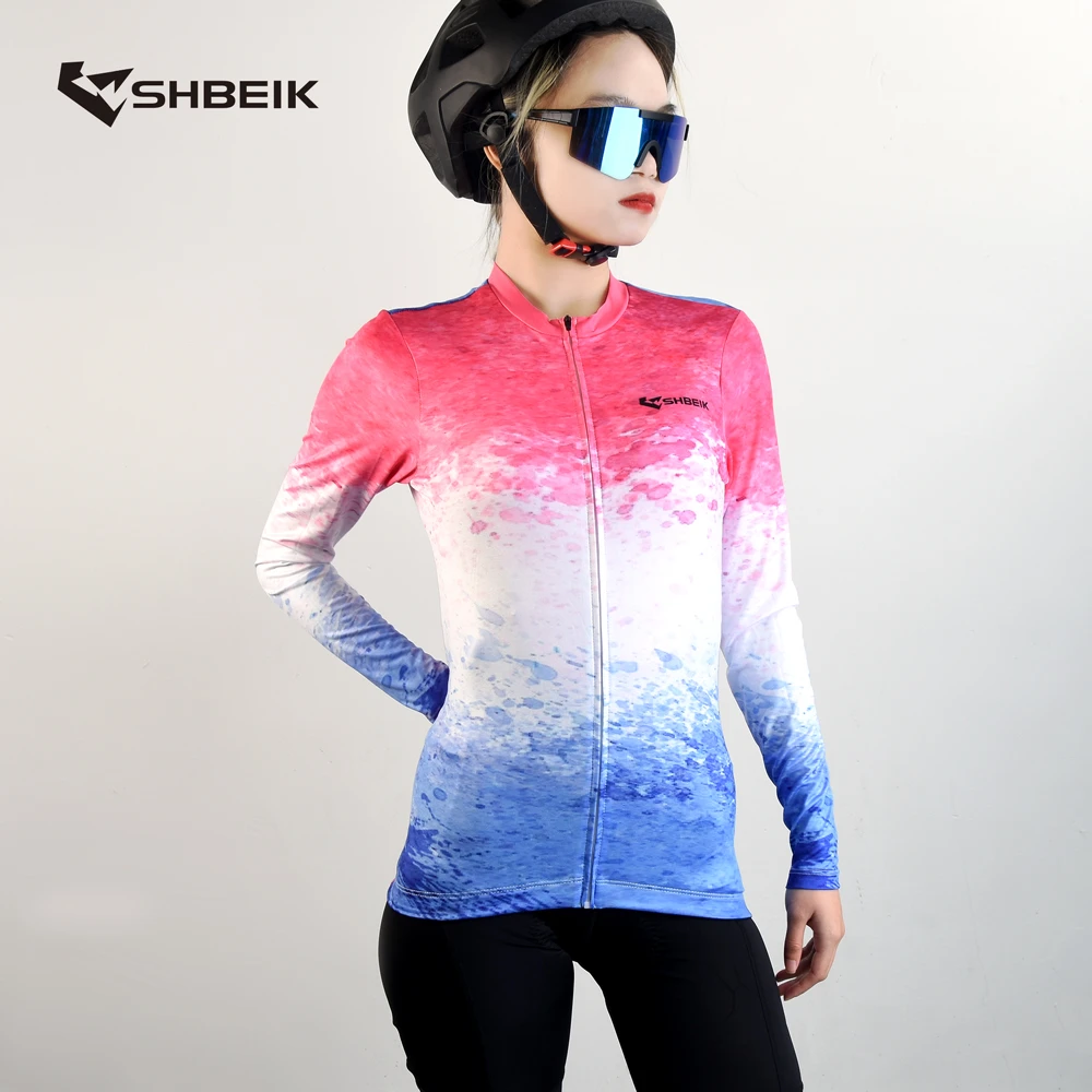 【入门级骑行长袖】粉蓝调高弹牛奶丝面料骑自行车长袖上衣