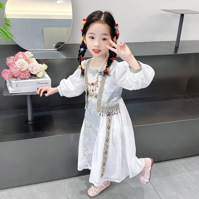 万达撤柜夏季新品春夏季名族风表演服儿童中国风舞蹈裙假两件