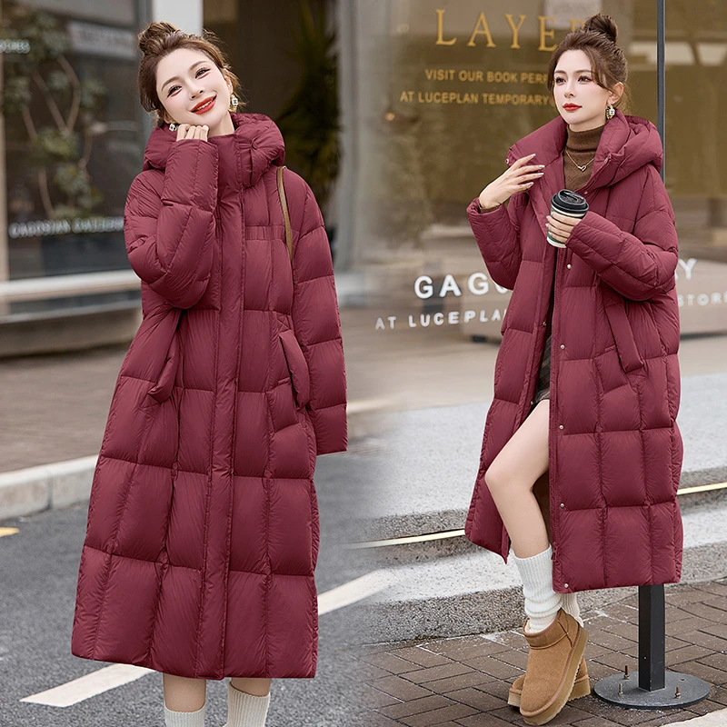 长款羽绒服女款爆款2025冬季新款时尚修身保暖加厚白鸭绒过膝外套