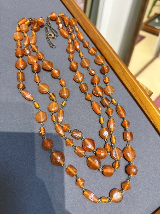 铜合金玻璃项链 Vintage 50年代琉璃三层项链