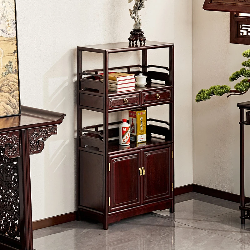 赞比亚血檀餐边柜新中式茶水柜边几双门柜全实木小书架茶柜储物柜