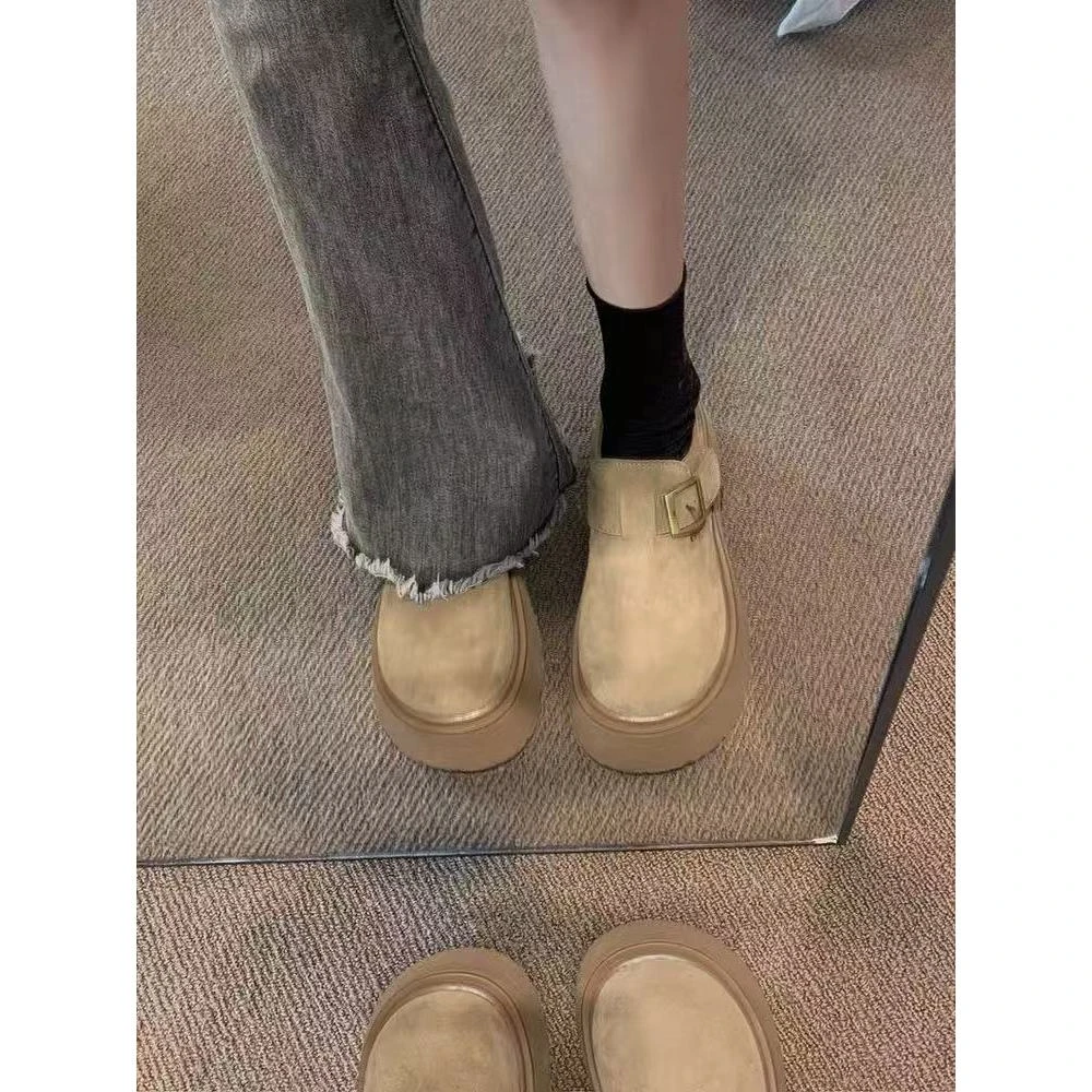 小个子松糕底勃肯鞋女复古磨砂百搭厚底大头休闲单鞋8670-77