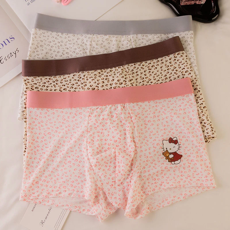 豹纹KT猫~粉色男士内裤秋冬冰丝可爱透气大码卡通送男友平角裤头