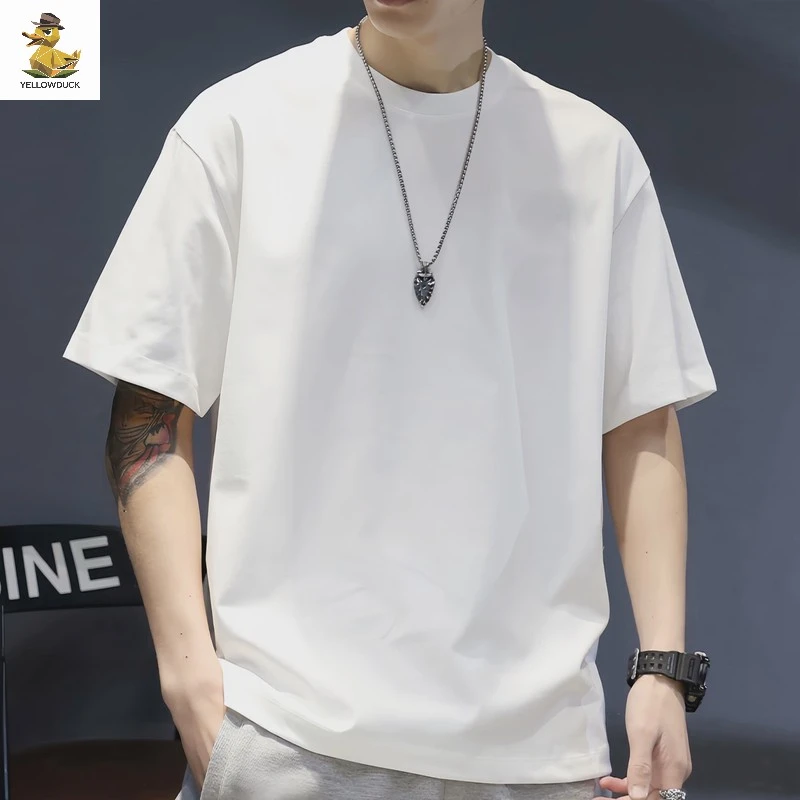 纯色短袖恤男夏季重磅宽松潮牌圆领白色内搭打底男士体恤