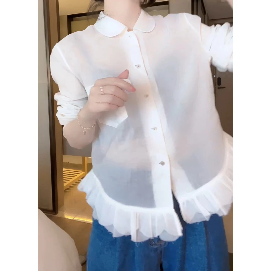 2025新款早春小众纯色荷叶花边修身显瘦衬衫LK2501243