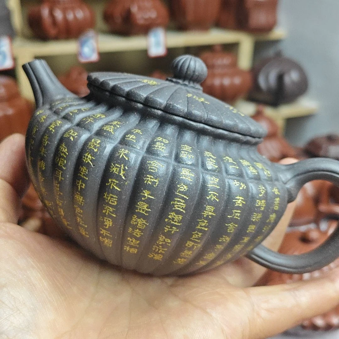 柳***风宜兴紫砂壶筋纹器半手工制作青灰泥容量二佰二十CC