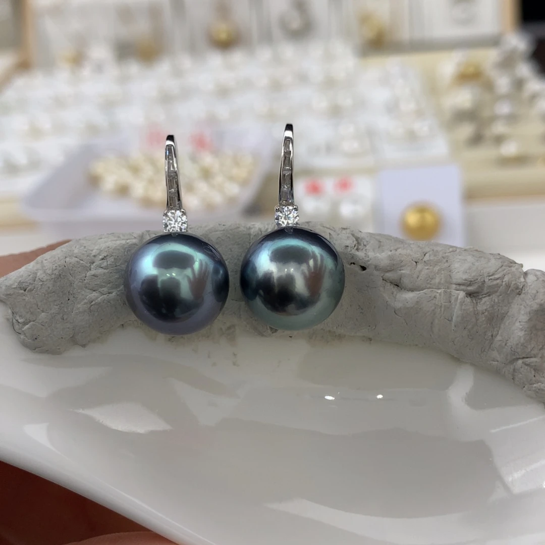 未镶嵌耳饰海水珍珠孔雀蓝12.2mm