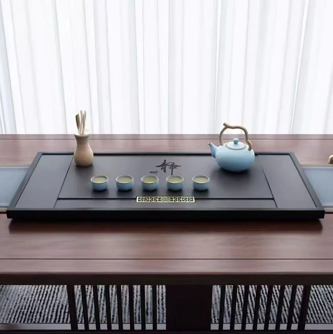 80*37*3静心款干泡石茶盘简约大气干湿分离带过滤排水茶盘办公盘