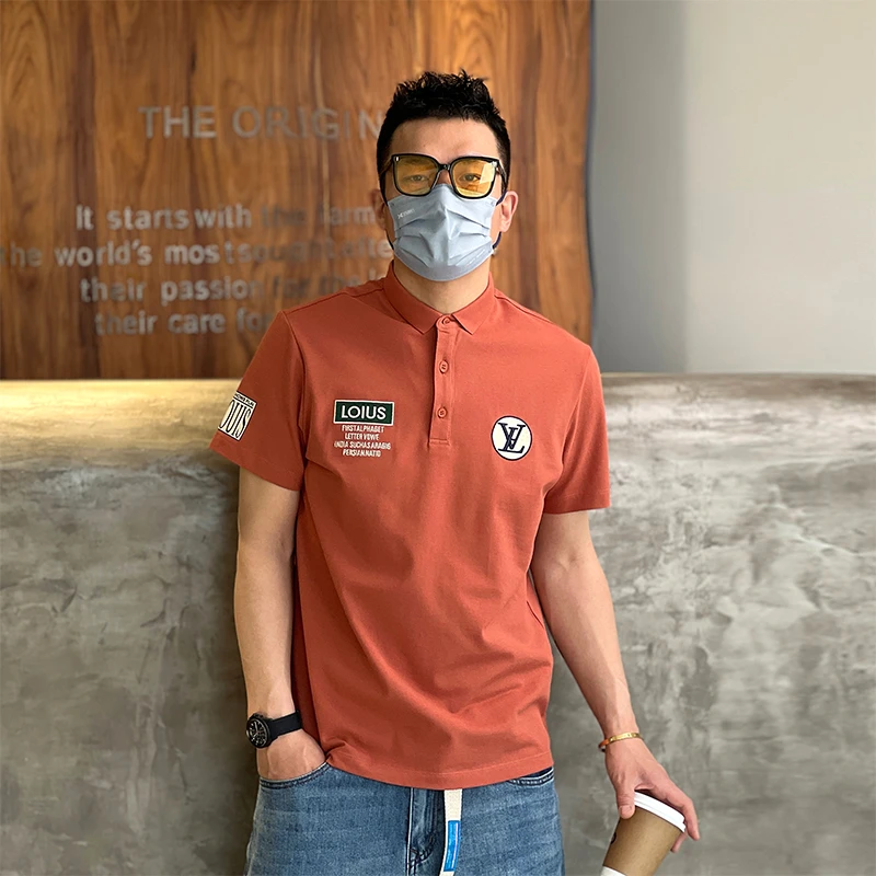 DeweLvum夏季新款印花百搭休闲短袖T恤男时尚潮刺绣翻领polo衫男