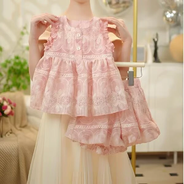 【MM】女童夏季新款款甜美时尚休闲百搭轻奢洋气无袖套装