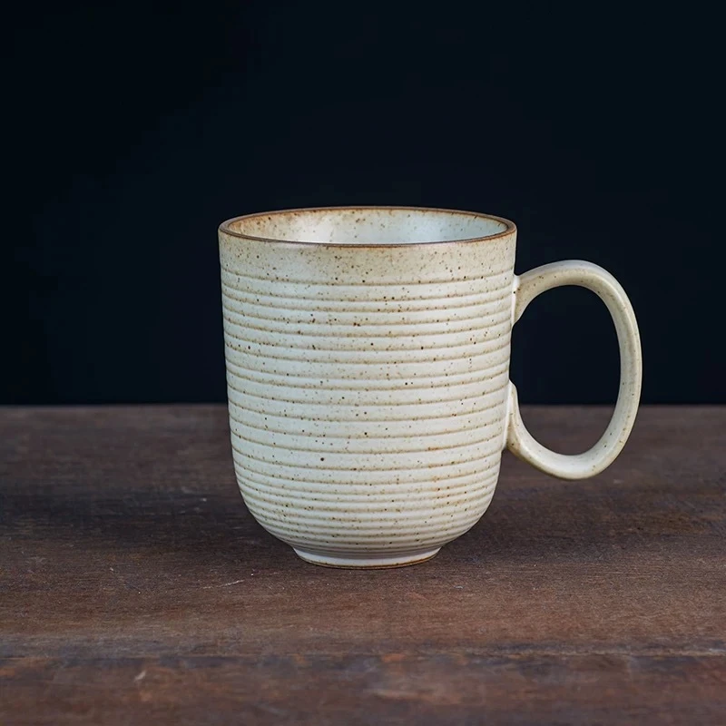 且陶 景德镇手工复古粗陶螺纹马克杯