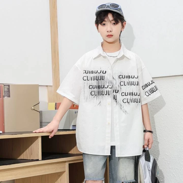 男童纯棉衬衫夏款套装2025新款夏季薄款中大童帅气短袖衬衫