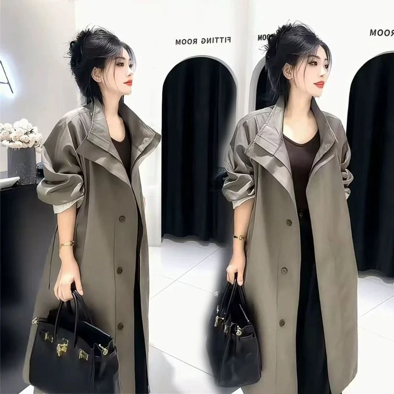 2025春秋新款中长款风衣外套女韩版百搭时尚气质宽松显瘦长袖大衣
