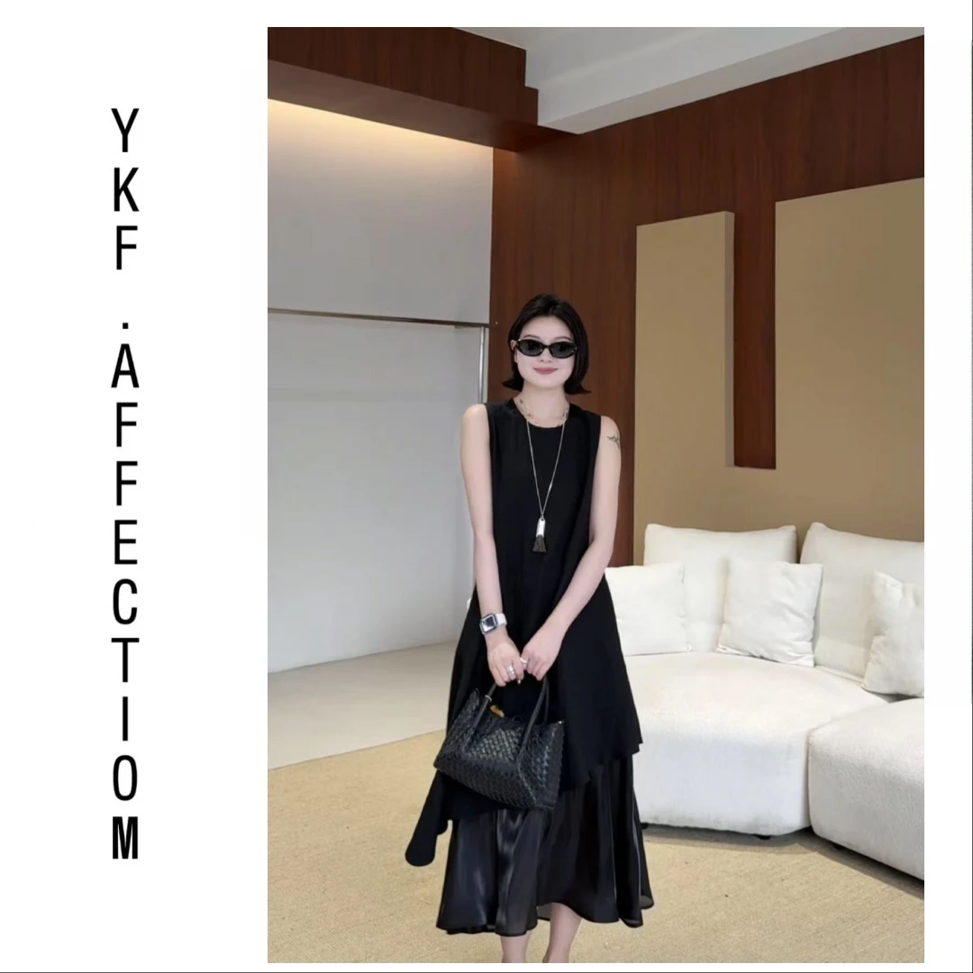 【无袖款】夏季宽松显瘦拼纱不规则下摆连衣裙61624