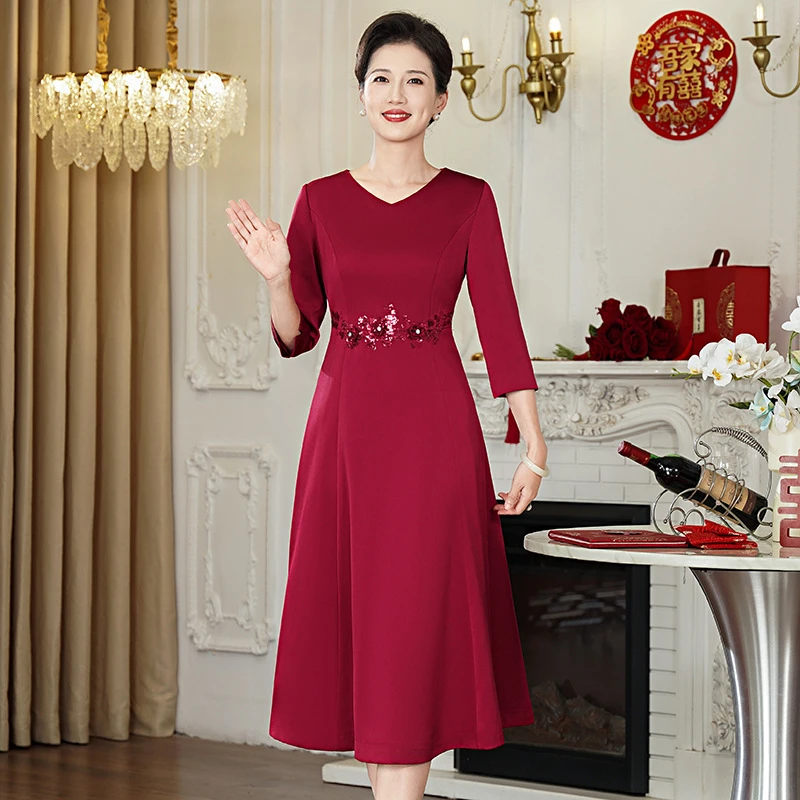 5202喜婆婆喜妈妈装婚宴礼服连衣裙高贵洋气旗袍新娘结婚平时可穿