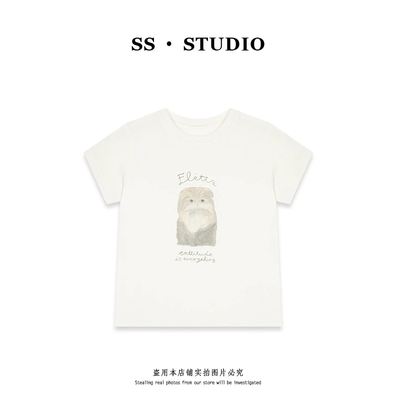 【SUSU】简约休闲圆领复古印花T恤夏季时尚百搭短袖上衣SS-5604