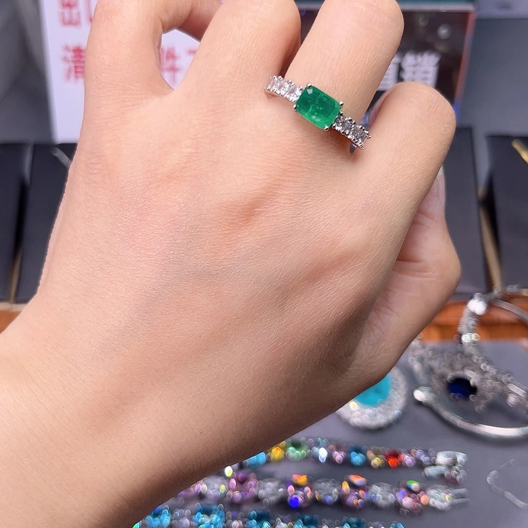 祖母绿戒指银S925镶嵌w 57