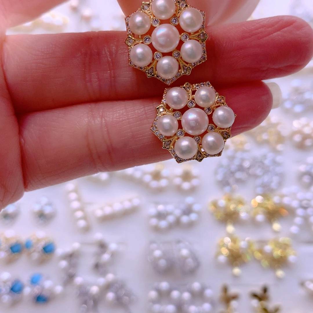 合金淡水珍珠耳饰