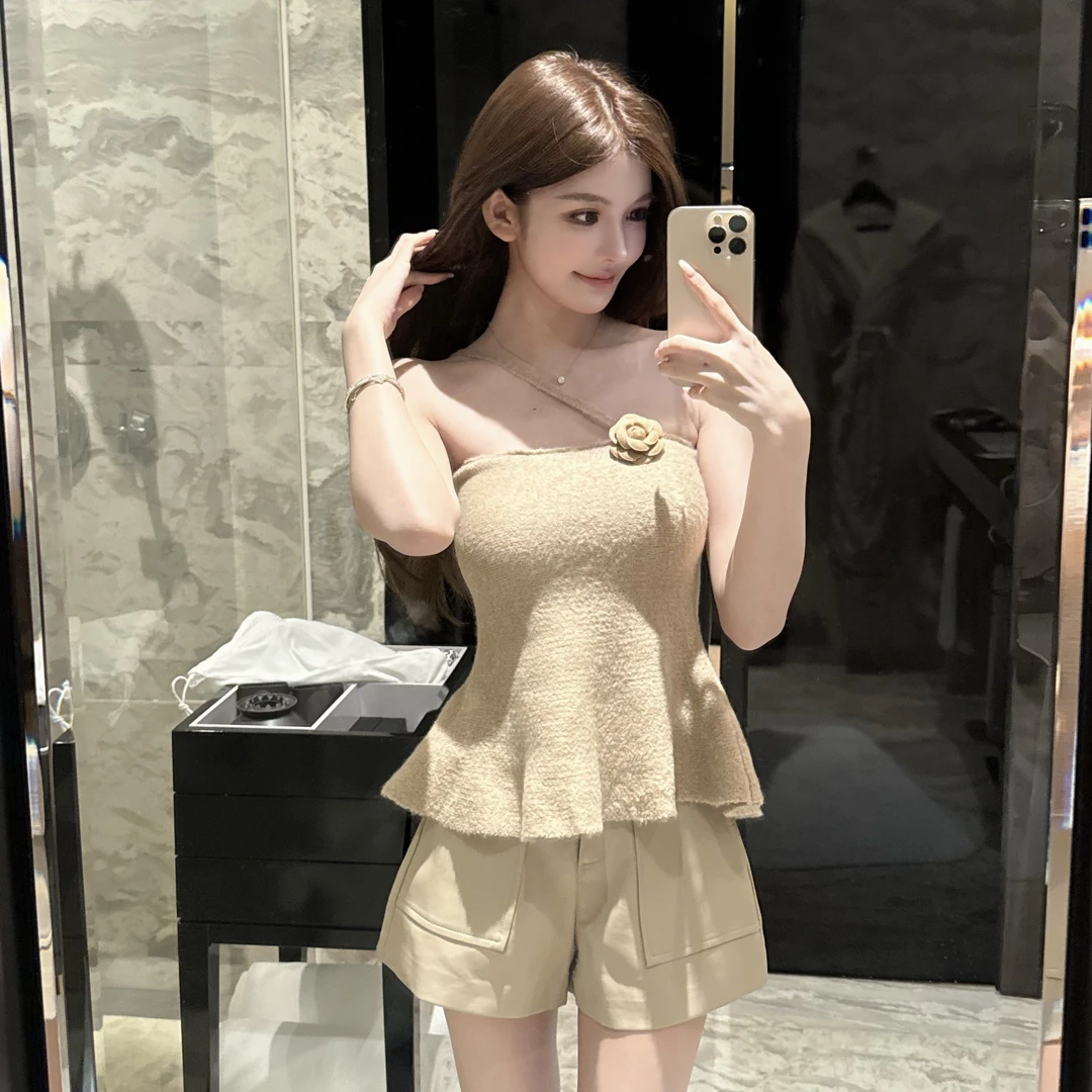 FAY【韩系欧尼】纯欲秋冬内搭女短款复古斜肩收腰吊带背心外穿抹胸