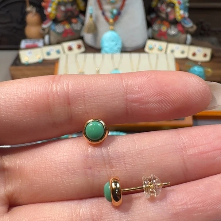 绿松石银S925镶嵌耳钉