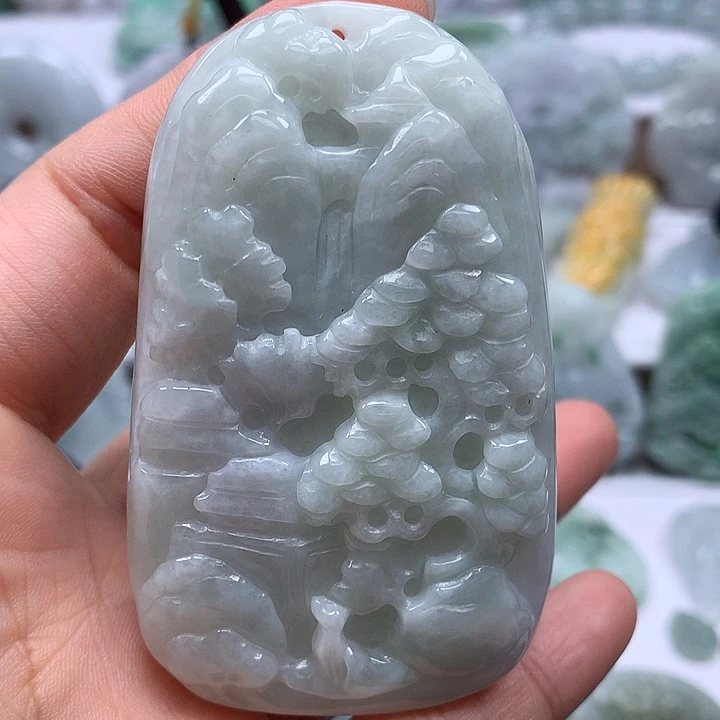 翡翠未镶嵌颈饰山水福利卡厚10+