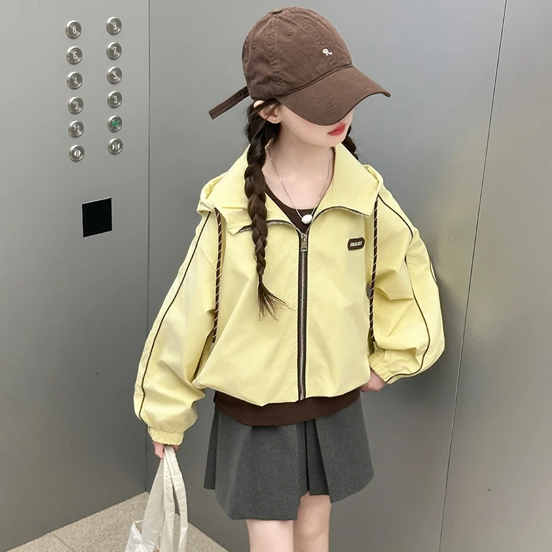 女童外套春秋款2025新款中大童网红洋气儿童春装休闲时尚连帽上衣