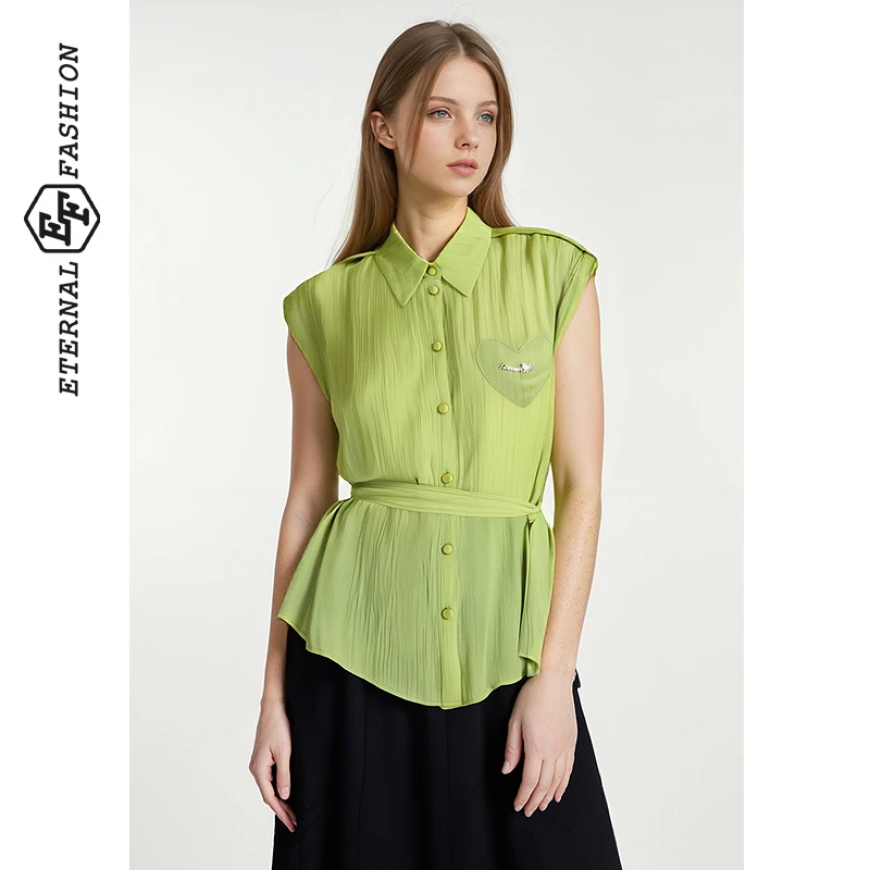 EF夏季新款休闲舒适无袖短款衬衫女E1242C0017