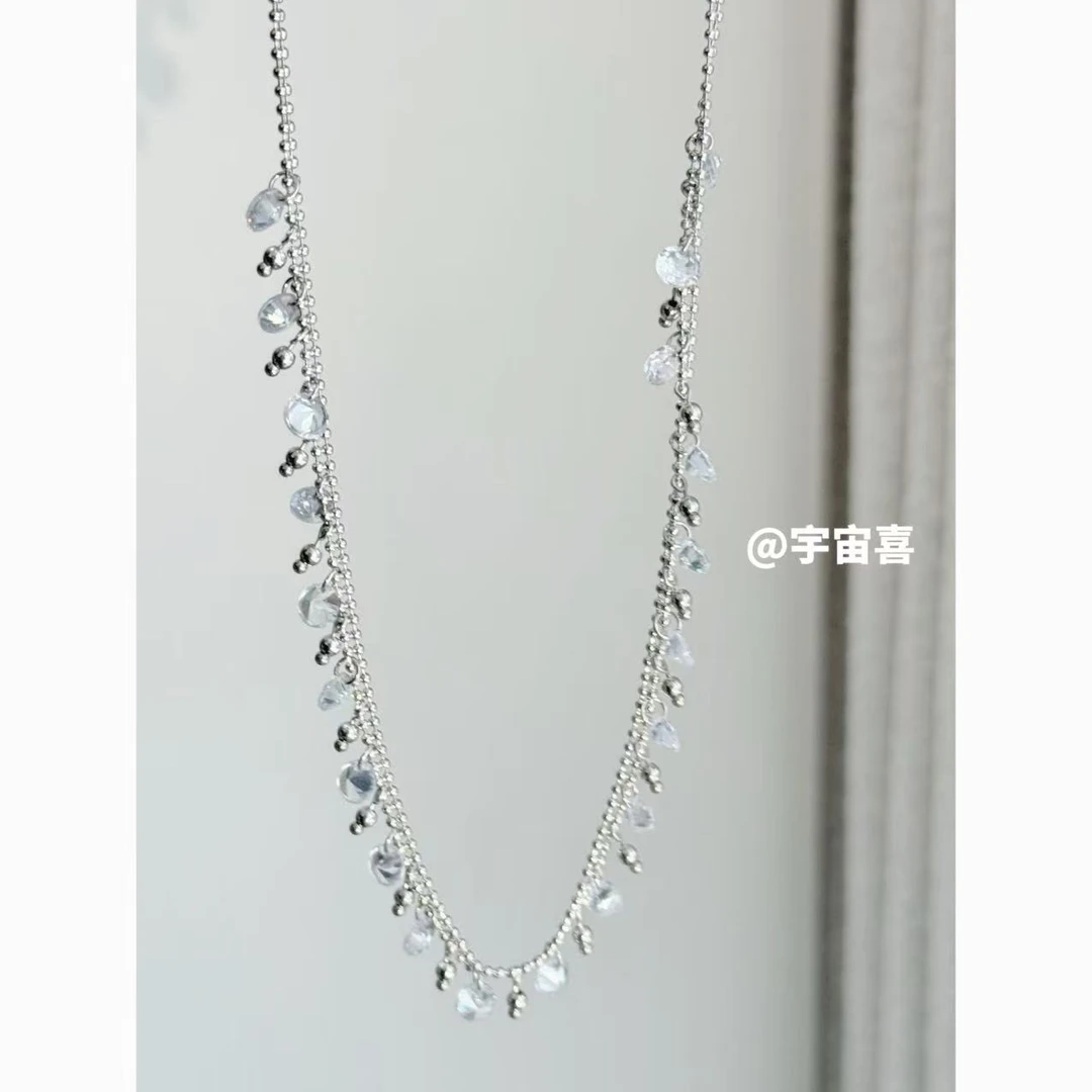 钛钢锆石项链 U4-040【钛钢银色点珠无锁边锆石项链叠搭链】
